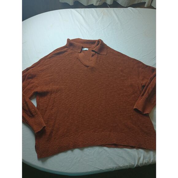 Women Knit Oversized Brown Pull Over Sweater Collar V Neck Long sleeve 2X - Picture 1 of 4